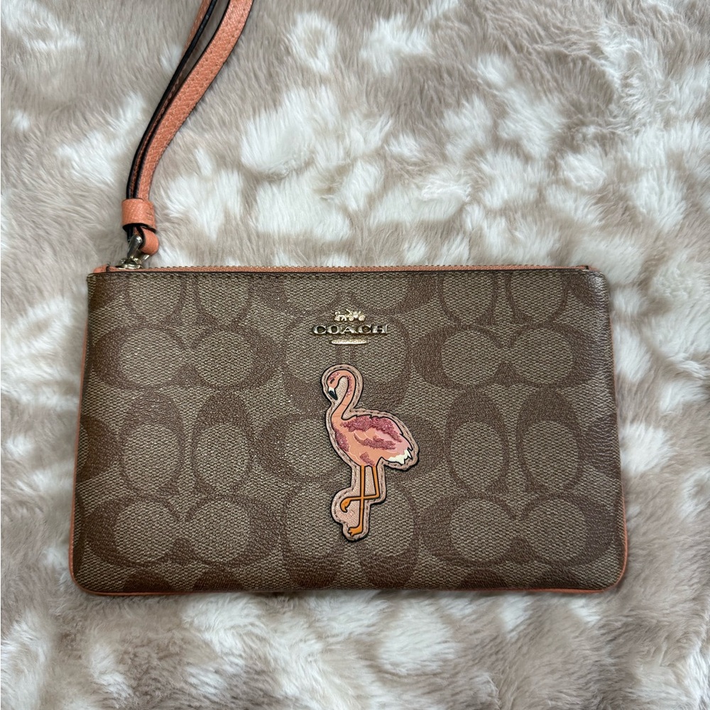 COACH Tan Wristlet with Gold Zipper